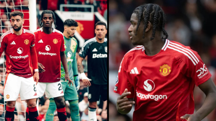 Ayden Heaven of Manchester United in action during the Premier League match between Manchester United FC and Aston Villa FC at Old Trafford. Insert...