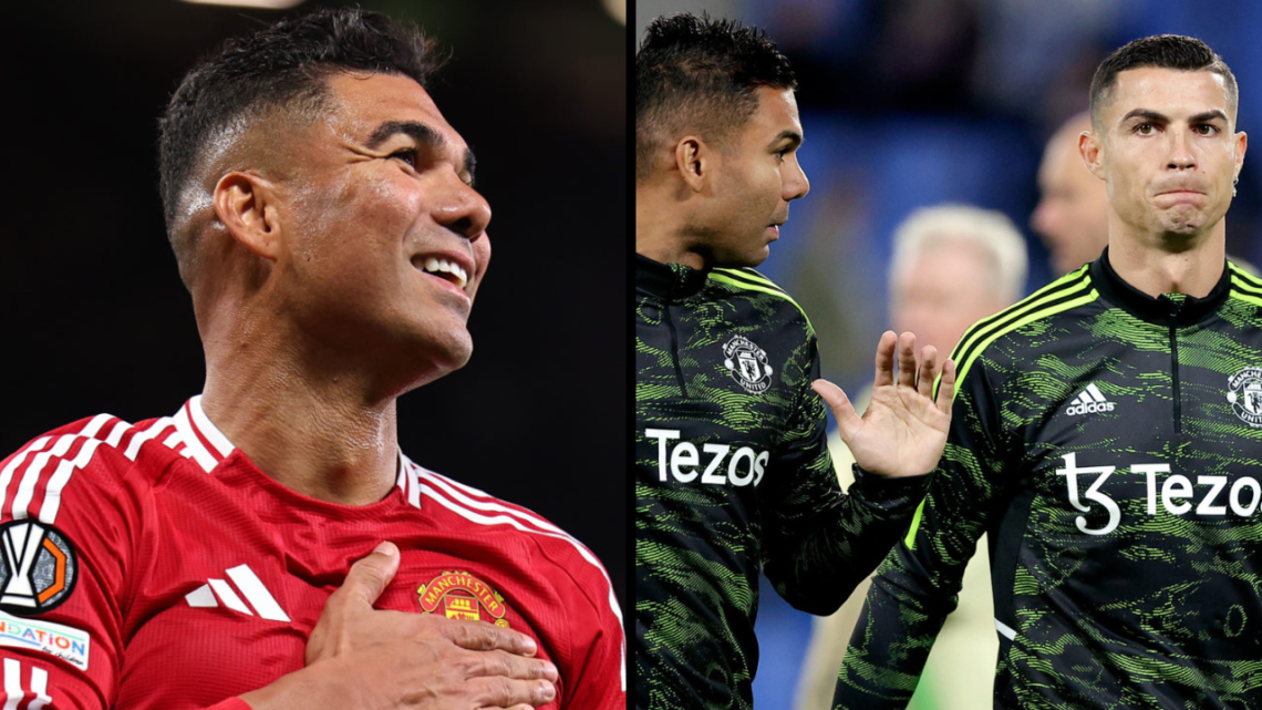 Casemiro of Manchester United, Cristiano Ronaldo of Manchester United during the UEFA Europa League match between Real Sociedad v Manchester United...