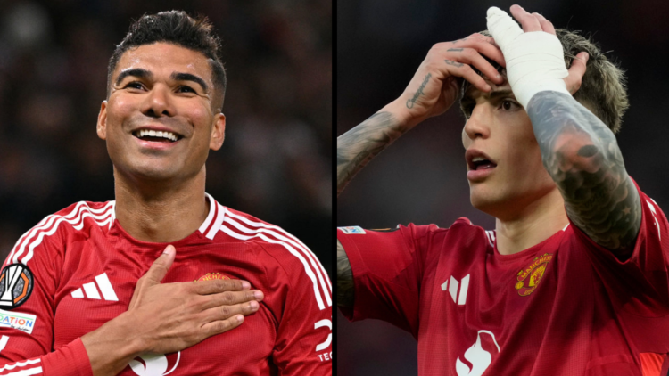 Alejandro Garnacho left winger of Manchester United and Argentina lament a failed occasion during the UEFA Europa League 2024/25 Semi Final Second ...