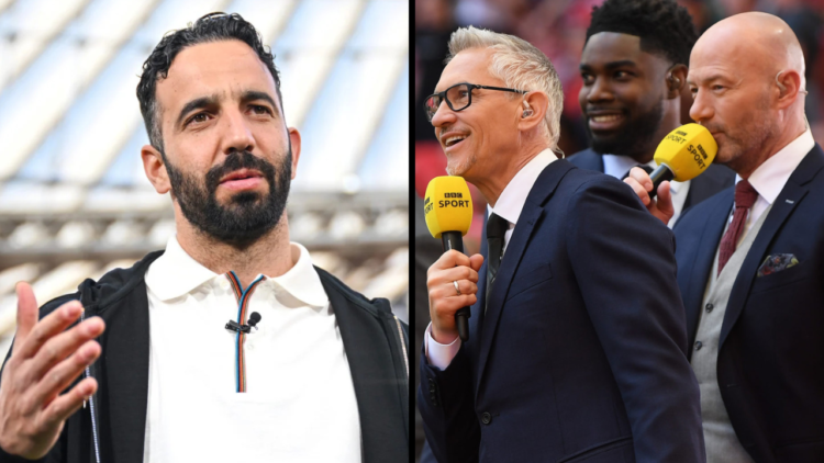 Sports Broadcaster, Gary Lineker and pundits Danny Murphy, Micah Richards and Alan Shearer react prior to The Emirates FA Cup Semi-Final match betw...