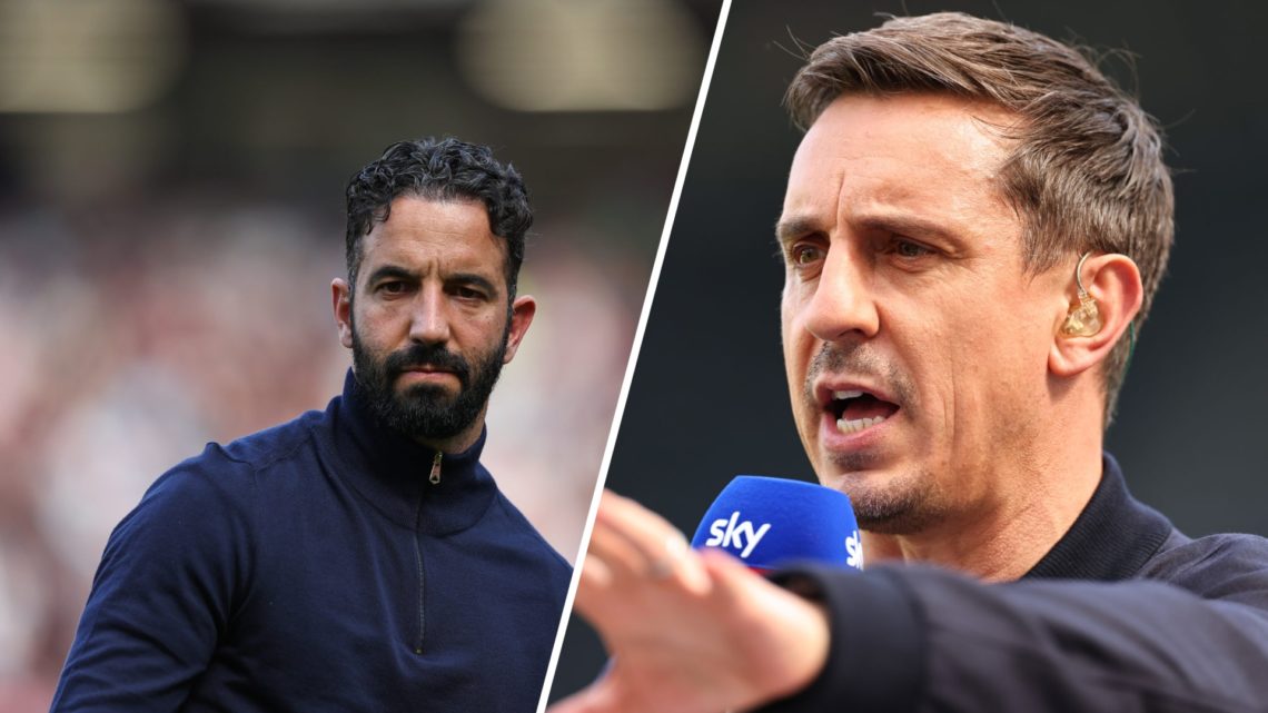 Split image of Manchester United head coach Ruben Amorim and pundit Gary Neville.