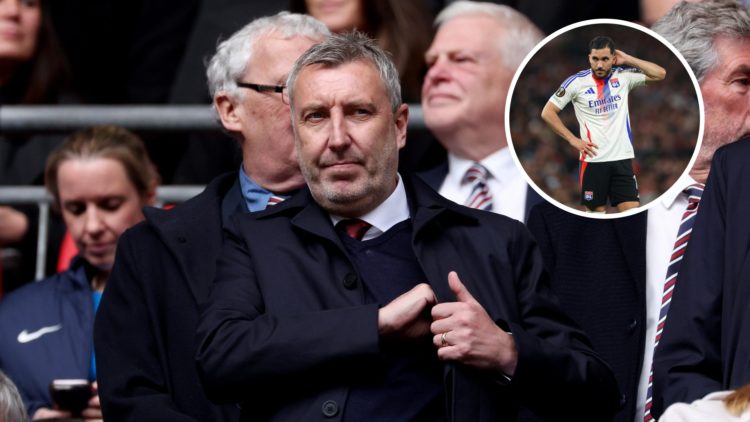 Manchester United director Jason Wilcox and Lyon midfielder Rayan Cherki inset.