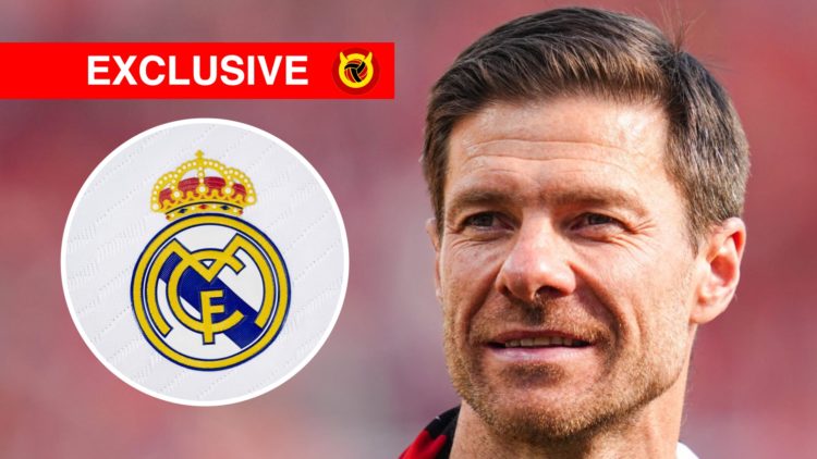 Xabi Alonso smiling head shot image with Real Madrid badge inset. Overlaid UIF exclusive banner and logo.