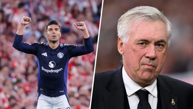 Casemiro split image with Carlo Ancelotti