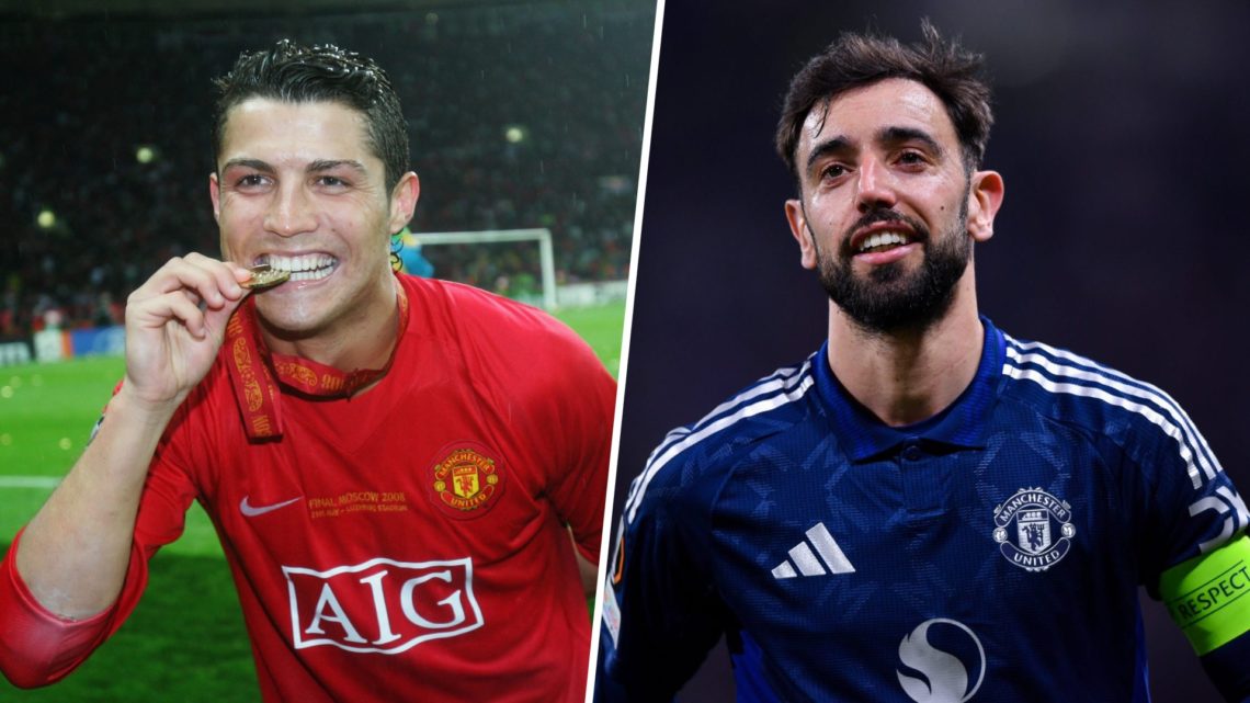 Bruno Fernandes split image with Cristiano Ronaldo