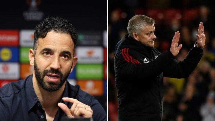 Split image of Manchester United head coach Ruben Amorim and former United manager Ole Gunnar Solskjaer.
