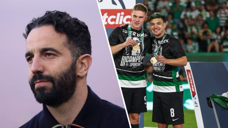 Split image of Manchester United head coach Ruben Amorim and Sporting Lisbon's Pedro Goncalves.