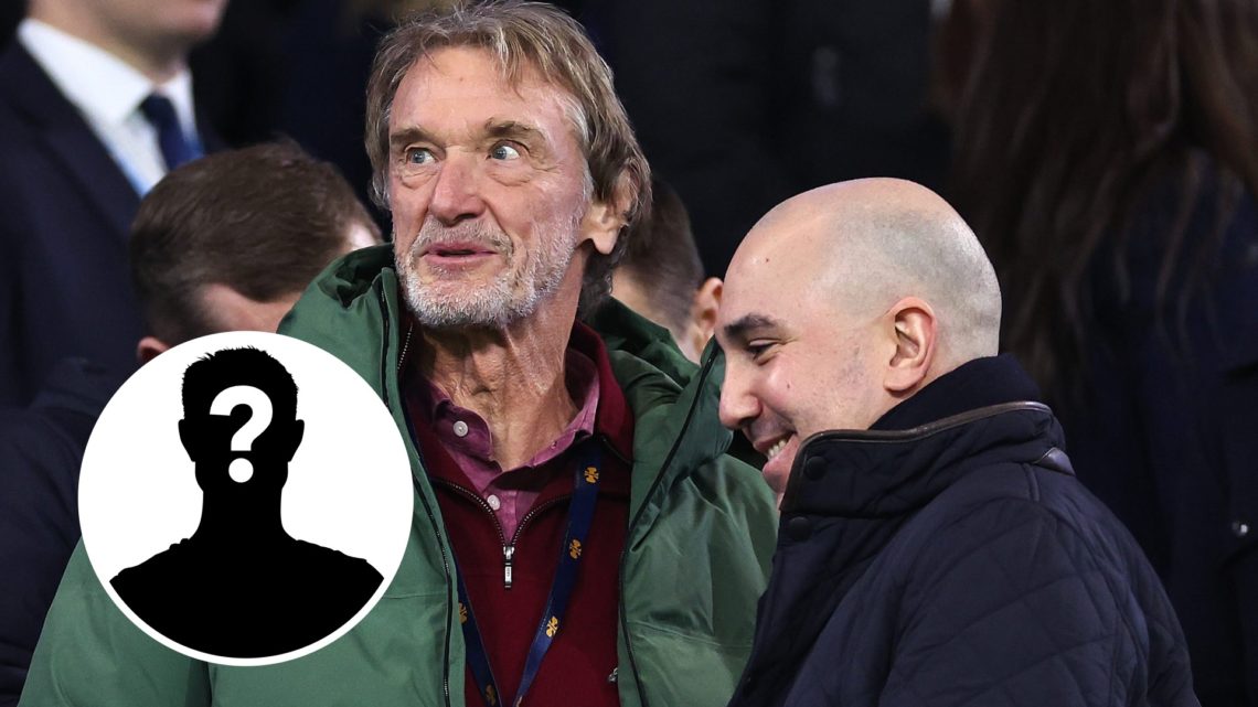 Manchester United chiefs Sir Jim Ratcliffe and Omar Berrada, inset of a mystery player.