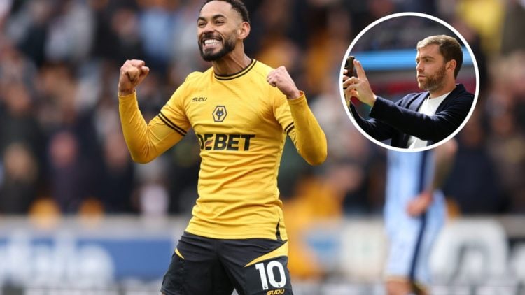 Wolves striker Matheus Cunha in action, inset of transfer expert Fabrizio Romano.