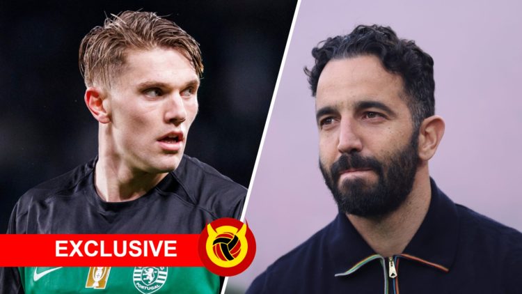 Viktor Gyokeres and Ruben Amorim split image with Exclusive banner and UIF logo