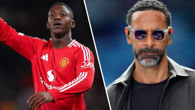 Kobbie Mainoo and Rio Ferdinand split image