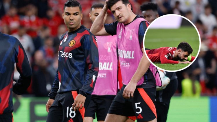 Manchester United Europa League final, inset of Bruno Fernandes