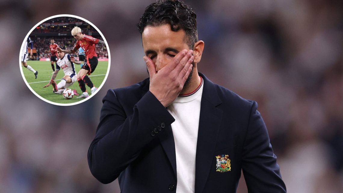 Manchester United head coach Ruben Amorim, inset of Alejandro Garnacho in the Europa League.