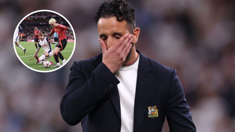 Manchester United head coach Ruben Amorim, inset of Alejandro Garnacho in the Europa League.