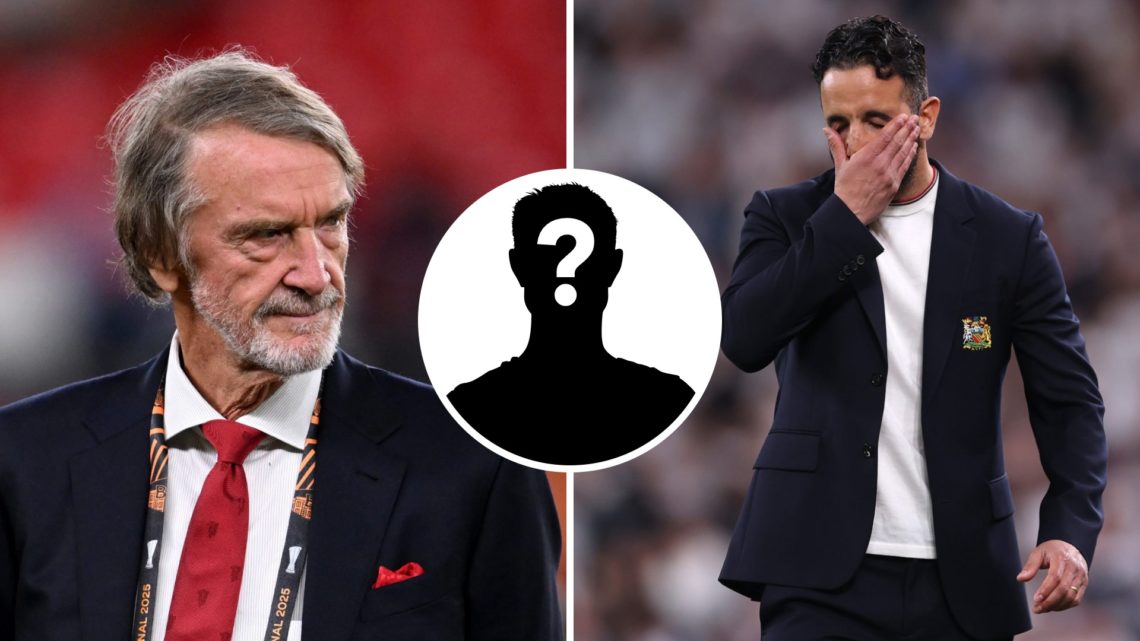Sir Jim Ratcliffe (left) and Ruben Amorim of Manchester United (right) with a mystery player inset (middle)