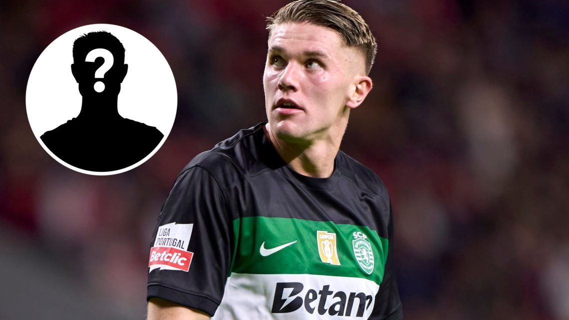 Sporting Lisbon striker Viktor Gyokeres, inset of a mystery player.