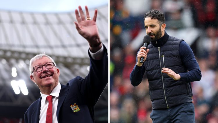 Split image of Sir Alex Ferguson and current Manchester United head coach Ruben Amorim.