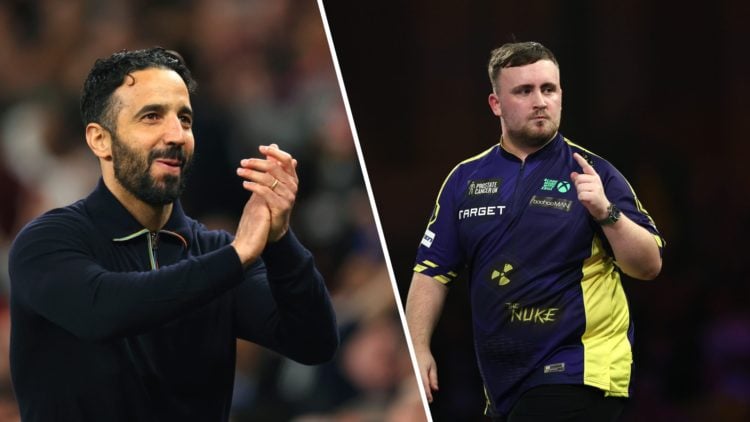 Split image of Manchester United manager Ruben Amorim and darts world champion Luke Littler.