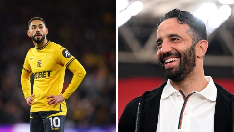 Split image of Wolves star Matheus Cunha and Manchester United head coach Ruben Amorim