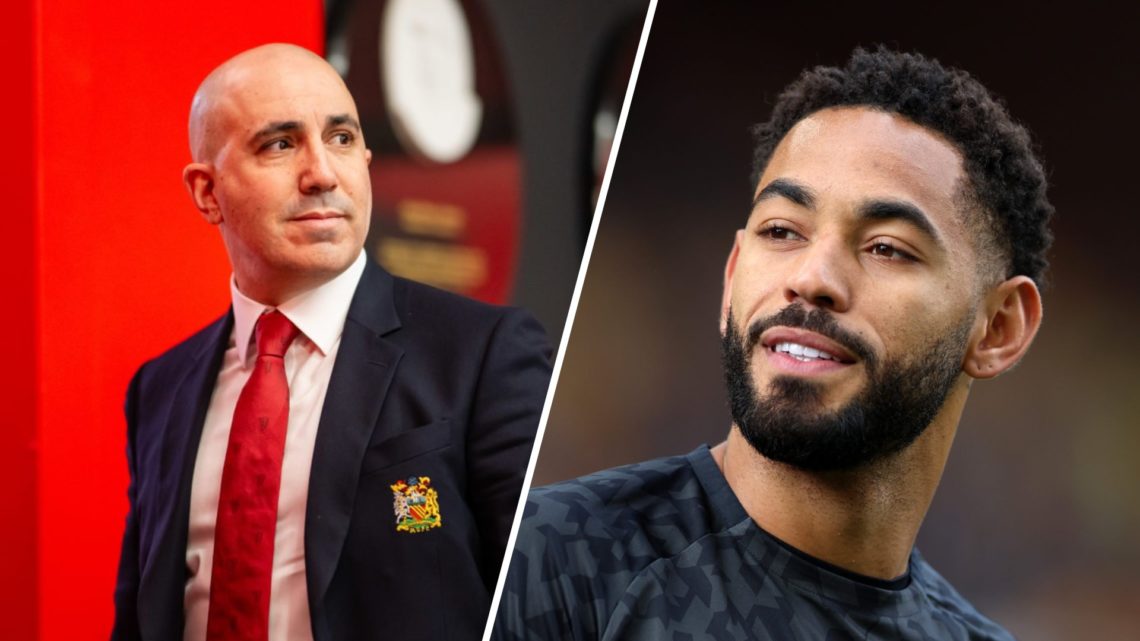 A split image of Manchester United CEO Omar Berrada (L) and Wolverhampton Wanderers attacker Matheus Cunha (R)