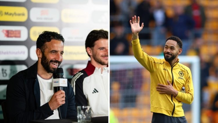 Split image of Manchester United head coach Ruben Amorim and Wolves forward Matheus Cunha.