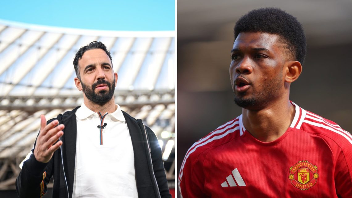 Split image of Manchester United head coach Ruben Amorim and winger Amad Diallo.