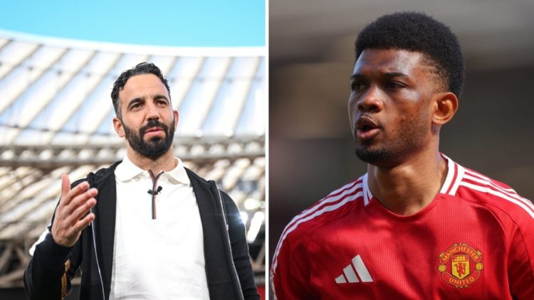 Split image of Manchester United head coach Ruben Amorim and winger Amad Diallo.
