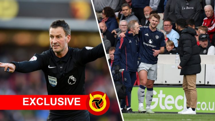 Split image of former referee Mark Clattenburg and Manchester United's Matthijs de Ligt.