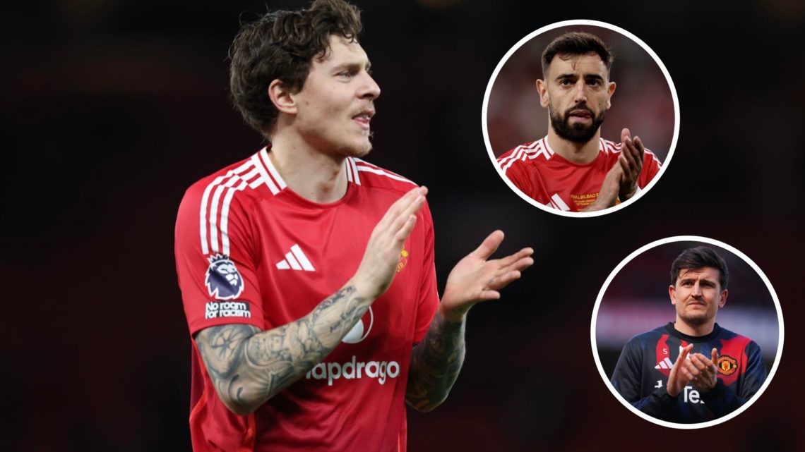 Victor Lindelof split image with Bruno Fernandes and Harry Maguire
