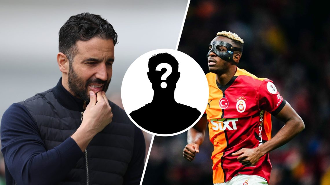 A split image of Manchester United boss Ruben Amorim (L) and Galatasaray striker Victor Osimhen, with mystery player inset.