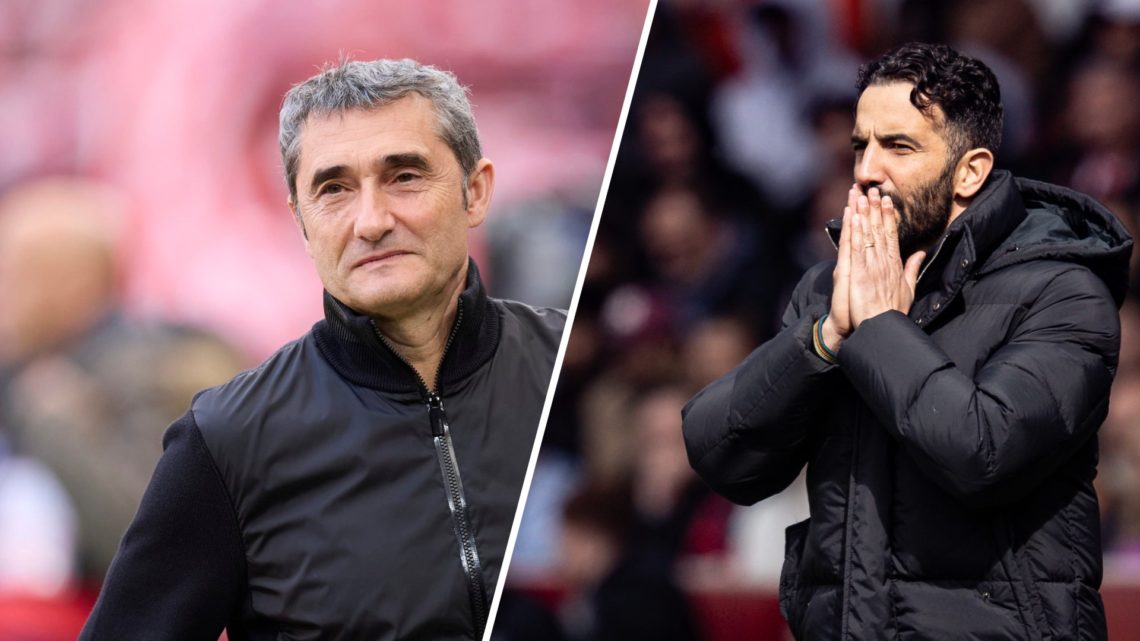 Split image of Athletic Club manager Ernesto Valverde and Manchester United head coach Ruben Amorim.