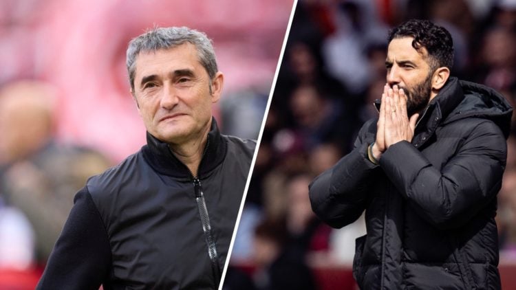 Split image of Athletic Club manager Ernesto Valverde and Manchester United head coach Ruben Amorim.