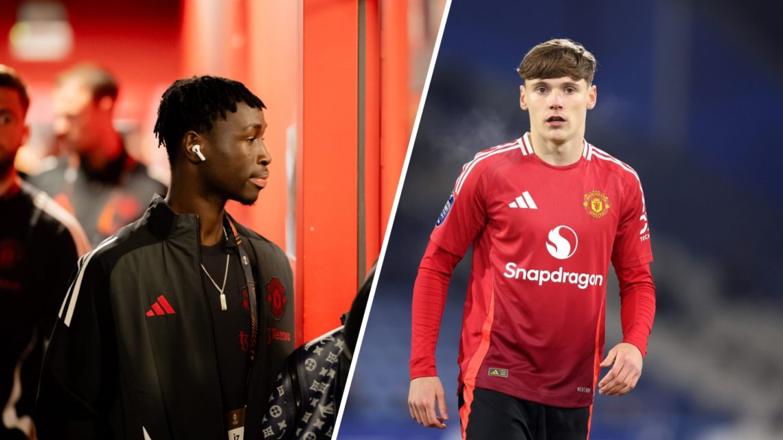 Split image of Manchester United academy players Sekou Kone and Jack Moorhouse.