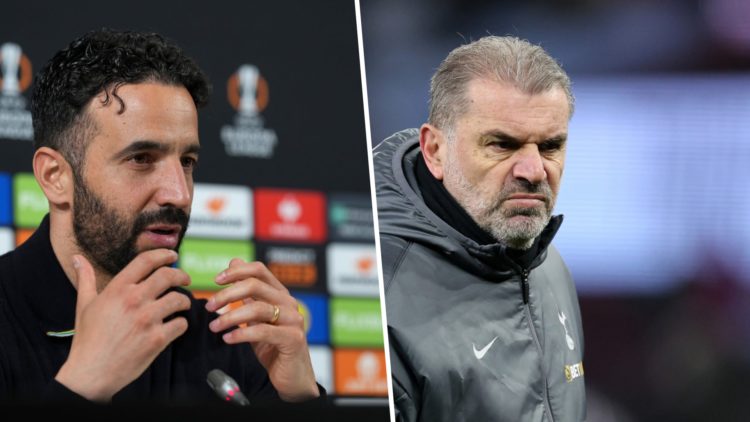 Ruben Amorim and Ange Postecoglou split image