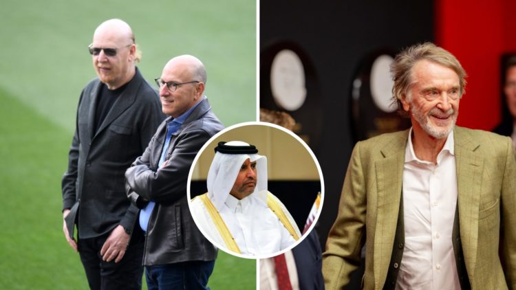 Manchester United owners Joel and Avram Glazer. Co-owner Sir Jim Ratcliffe and Qatari bidder Sheikh Jassim.