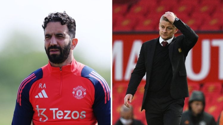 Split image of Manchester United head coach Ruben Amorim and former manager Ole Gunnar Solskjaer.