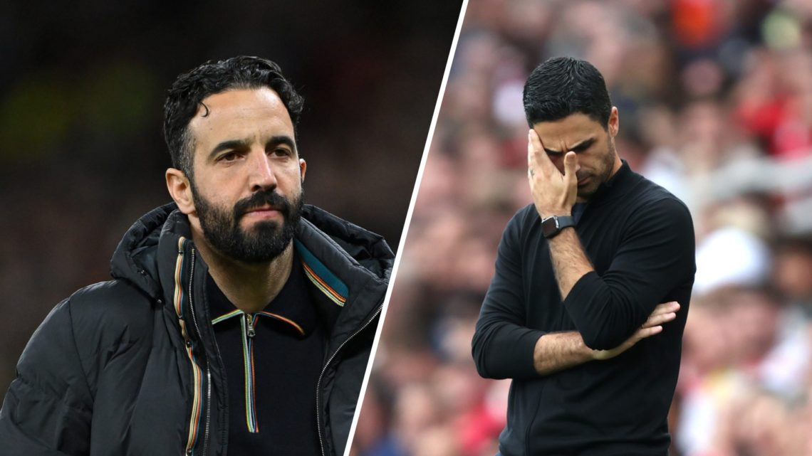 Split image of Manchester United head coach Ruben Amorim and Arsenal manager Mikel Arteta.