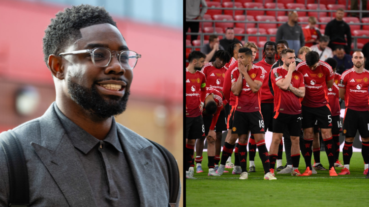 Manchester United players react to being defeated after the UEFA Europa League final football match between Tottenham Hotspur and Manchester United...
