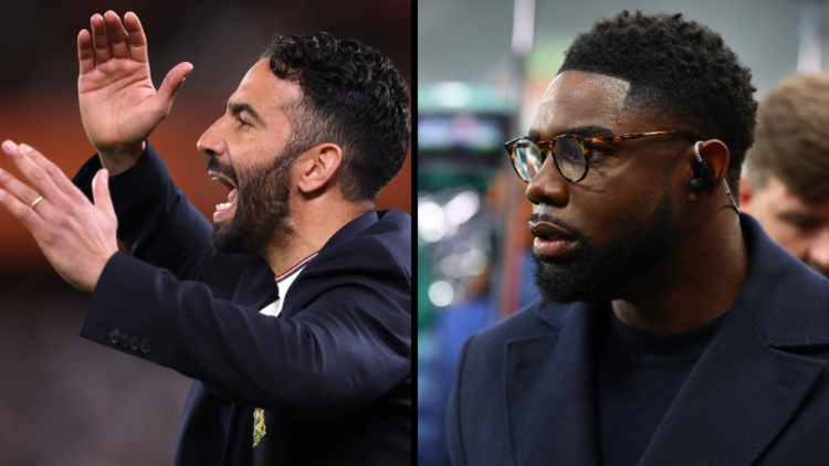 Ruben Amorim, Manager of Manchester United, reacts during the UEFA Europa League Final 2025 between Tottenham Hotspur and Manchester United at Esta...