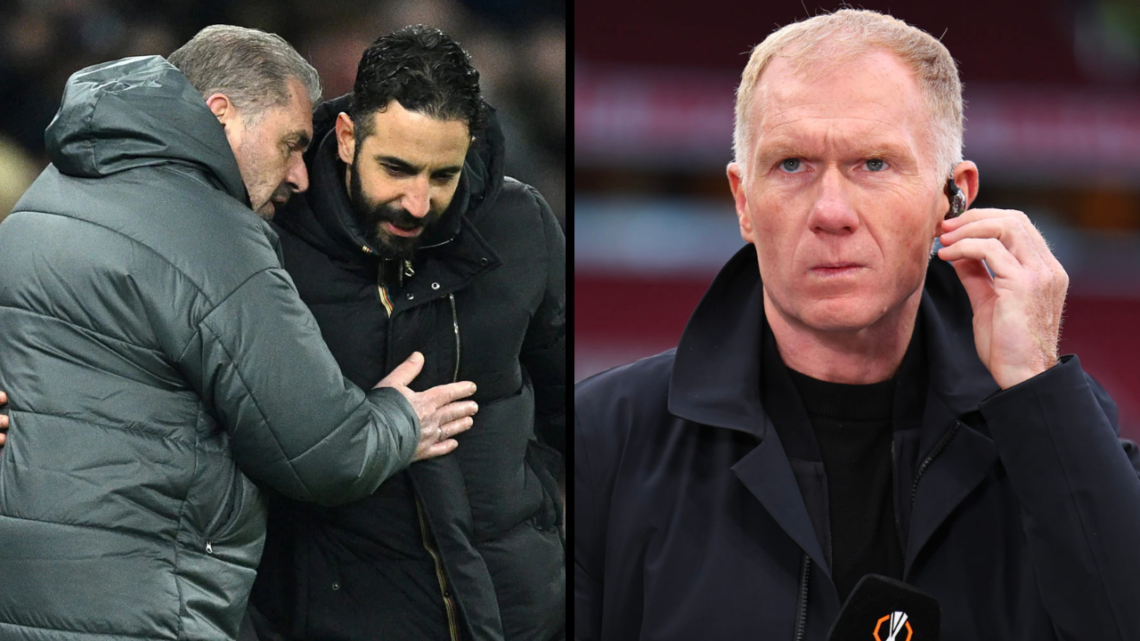 Paul Scholes working as a television pundit for TNT Sports during the UEFA Europa League 2024/25 Semi Final Second Leg match between Manchester Uni...