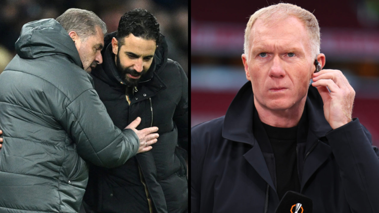 Paul Scholes working as a television pundit for TNT Sports during the UEFA Europa League 2024/25 Semi Final Second Leg match between Manchester Uni...