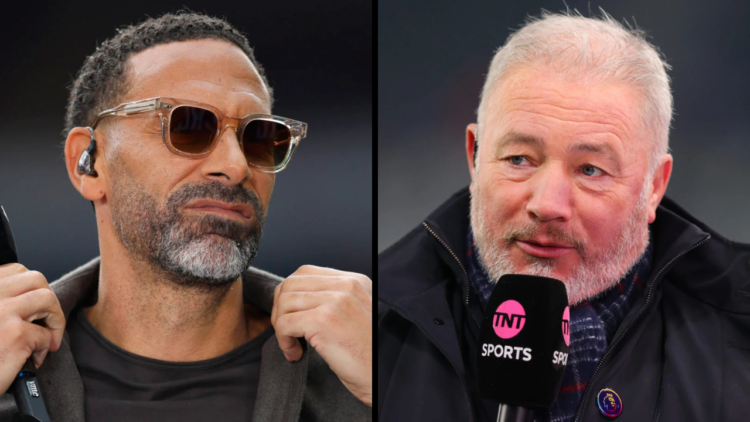 TNT Sports pundit Rio Ferdinand looks on during the Premier League match between Aston Villa FC and Fulham FC at Villa Park. Insert: TNT Sports pre...