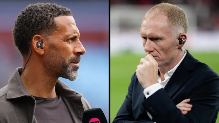 TNT Sports pundit Rio Ferdinand looks on during the Premier League match between Aston Villa FC and Fulham FC at Villa Park. Insert: Former Manches...
