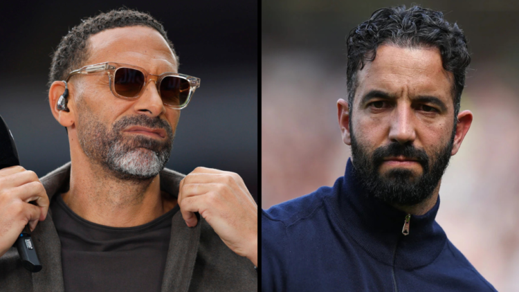 TNT Sports pundit Rio Ferdinand looks on during the Premier League match between Aston Villa FC and Fulham FC at Villa Park. Insert: Manchester Uni...