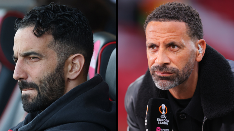 TNT Sports pundit Rio Ferdinand during the UEFA Europa League 2024/25 Quarter Final Second Leg match between Manchester United and Olympique Lyonna...