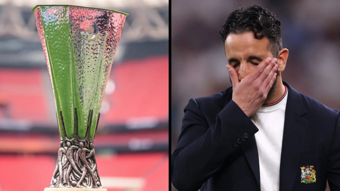 The Europe League trophy is seen ahead of the UEFA Europa League Final 2025 between Tottenham Hotspur and Manchester United at San Mames Stadium. I...