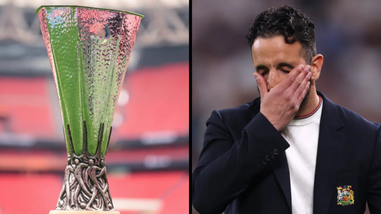 The Europe League trophy is seen ahead of the UEFA Europa League Final 2025 between Tottenham Hotspur and Manchester United at San Mames Stadium. I...