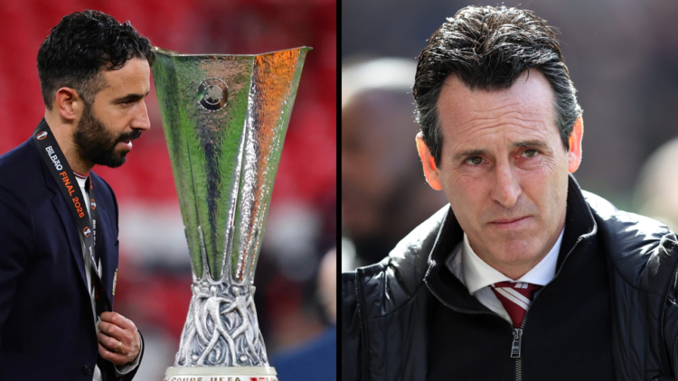 Ruben Amorim head coach of Manchester United looks dejected at the end of the 2024/2025 Europa League Final football match between Tottenham Hotspu...