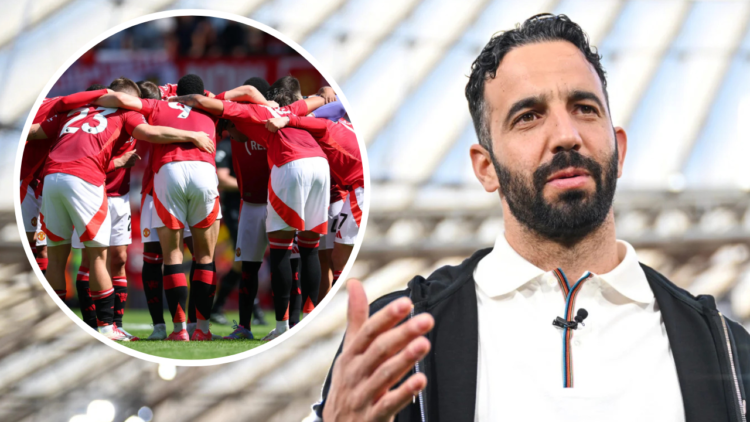 Manchester United players huddle prior to the Premier League match between Manchester United FC and West Ham United FC at Old Trafford. Insert: Rub...