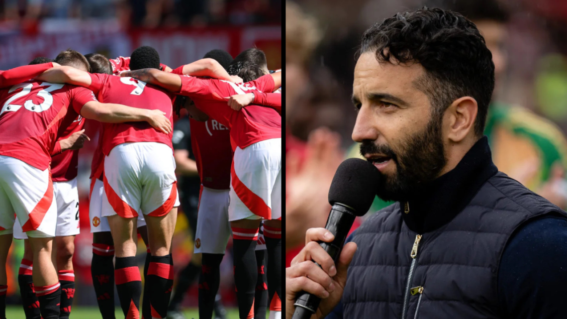 Manchester United Head Coach / Manager Ruben Amorim speaks to the fans at the end of the Premier League match between Manchester United FC and Asto...